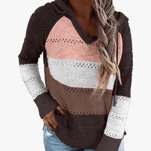 Striped Pink, Brown and White Women's Sweater
